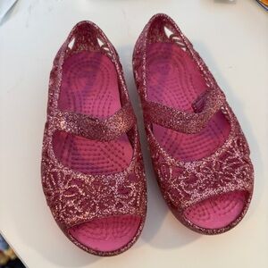 Crocs Girls Isabella Glitter Jelly Flats Sandals size C8 Pink Princess